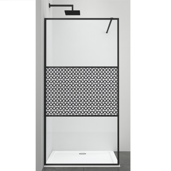 Стационарен параван за баня "ALU NEW BLACK", с частично рисувано стъкло