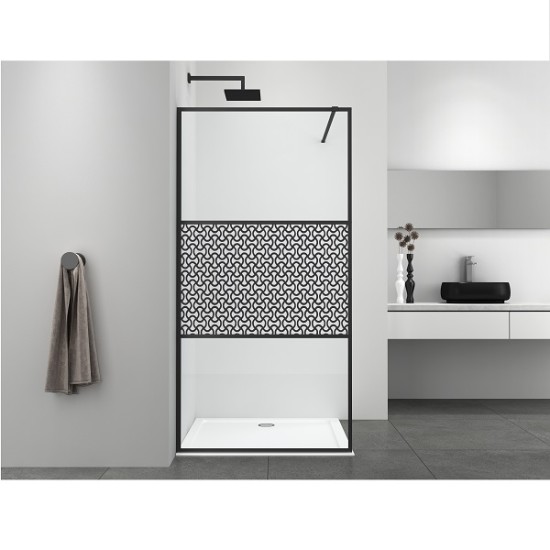 Стационарен параван за баня "ALU NEW BLACK", с частично рисувано стъкло