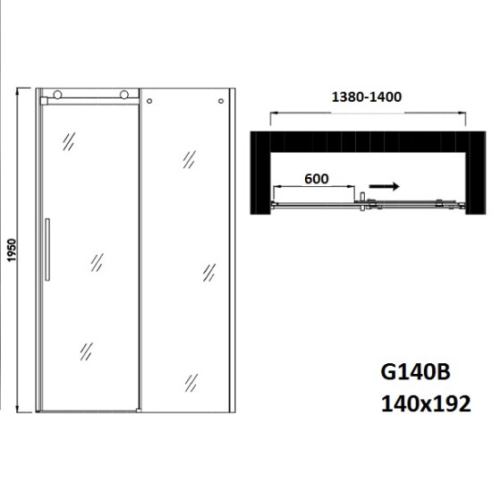 Преграден душ параван с плъзгаща врата "ELITE BLACK", в черно, 8 мм стъкло
