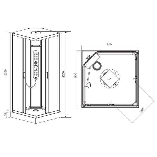 Хидромасажна душ кабина "SKY 2", 90x90x225 см. Хидромасажна душ кабина "SKY 2", 90x90x225 см.