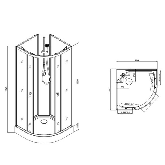 Затворена душ кабина "IDEA 2", без таван, 90x90x203 см.