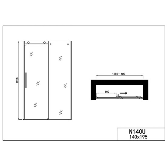 Душ кабина "SAPHIR", правоъгълна, хром, с плъзгаща врата