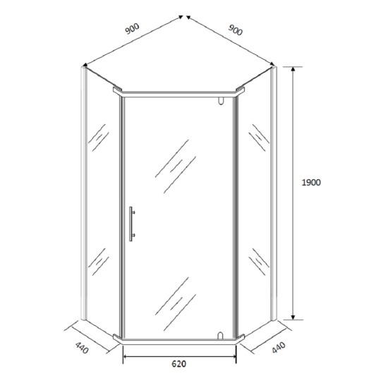 Душ кабина ПЕТОЪГЪЛНА, хром