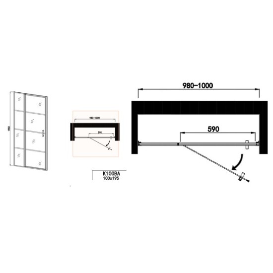 Преграден душ параван с отваряема врата "ELITE BLACK 100", с черно рисувано стъкло