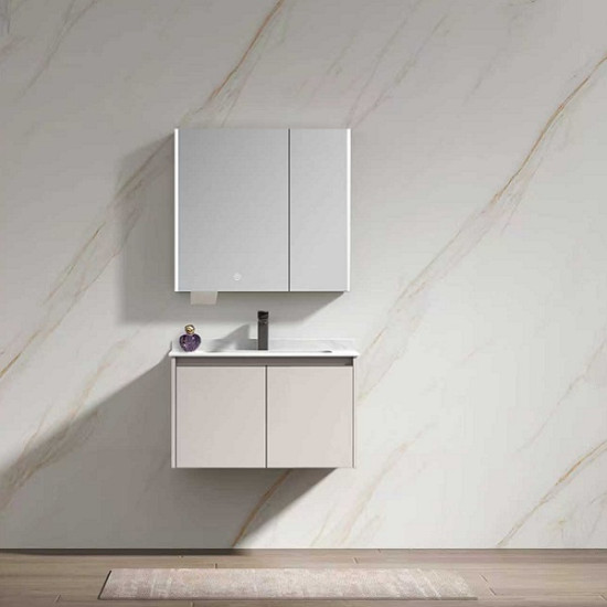 Комплект мебели за баня BETA, от PVC, 60,70 и 80 см. - долен шкаф с умивалник и горен шкаф с LED огледало