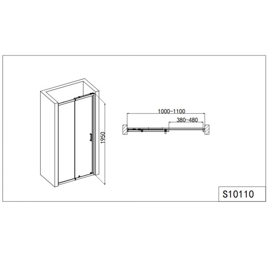 Преграден регулируем душ параван с плъзгаща врата, мат стъкло "ELITE R", хром, 100-180х190 см.