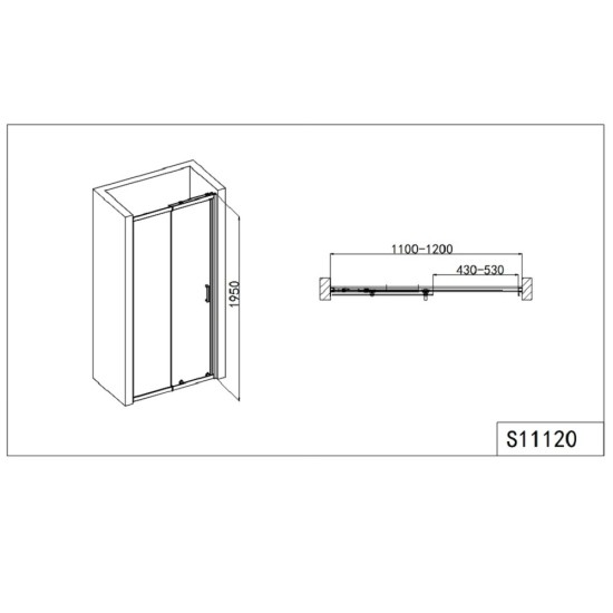 Преграден регулируем душ параван с плъзгаща врата, мат стъкло "ELITE R", хром, 100-180х190 см.