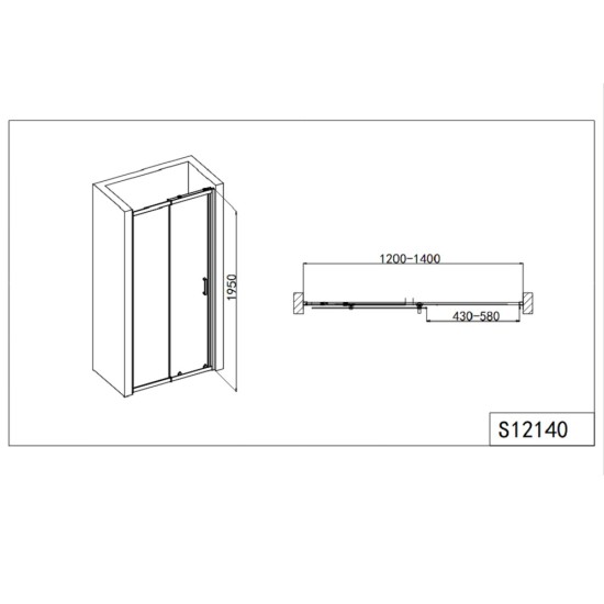Преграден регулируем душ параван с плъзгаща врата, мат стъкло "ELITE R", хром, 100-180х190 см.