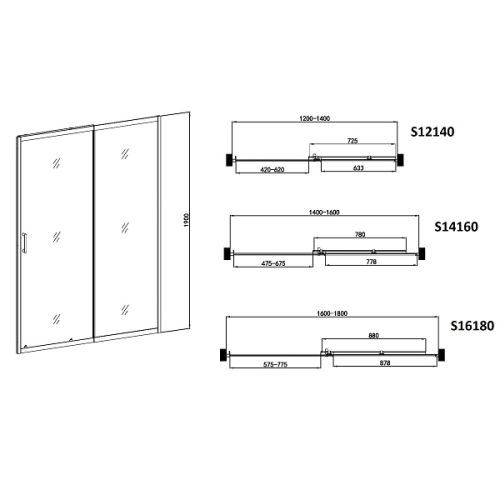 Преграден регулируем душ параван с плъзгаща врата, мат стъкло "ELITE R