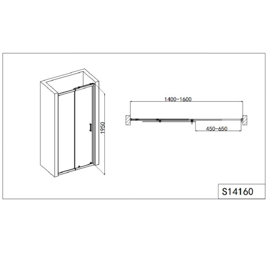 Преграден регулируем душ параван с плъзгаща врата, мат стъкло "ELITE R", хром, 100-180х190 см.