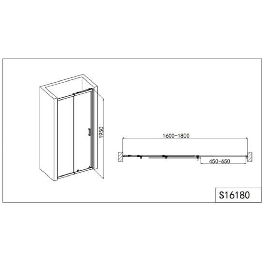 Преграден регулируем душ параван с плъзгаща врата, мат стъкло "ELITE R", хром, 100-180х190 см.