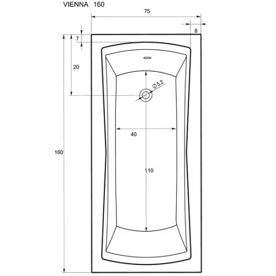 Правоъгълна акрилна вана "VIENNA" 160-180 см.